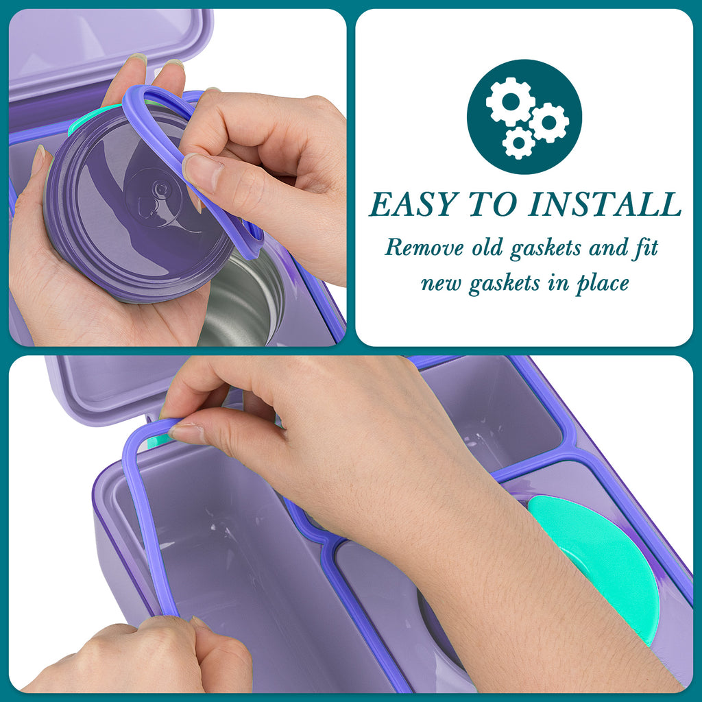 Linkidea 4 Pcs Silicone Seal Replacement, Exact Fit Lid Seal Gasket Compatible with OmieBox, Leakproof Food Safe Parts & Accessories for Bento Box (Purple)
