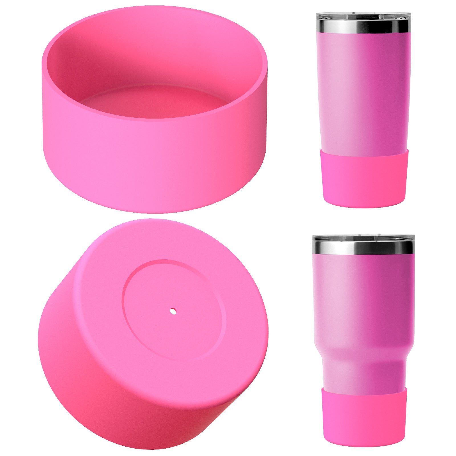 Linkidea Water Bottle Boot Compatible with YETI Rambler Travel Mug 20oz/30oz, Tumbler 20oz/30oz, Silicone Anti-Slip Water Bottle Bottom Sleeve Cover Protector (Pink / 2 Pack)