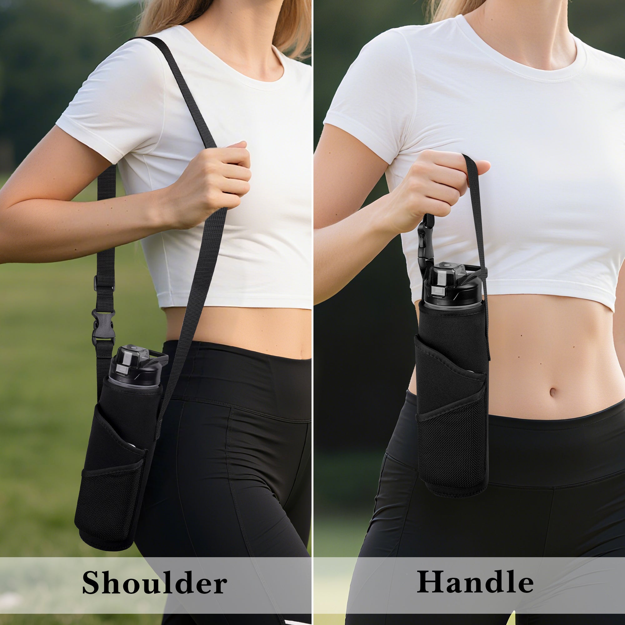 Linkidea Sports Water Bottle Carrier with Strap Compatible with Enerbone 32oz, Owala FreeSip 24oz, Motivational Waterbottle Sling Bag Holder with Phone Pocket for Hiking, Running, Fitness