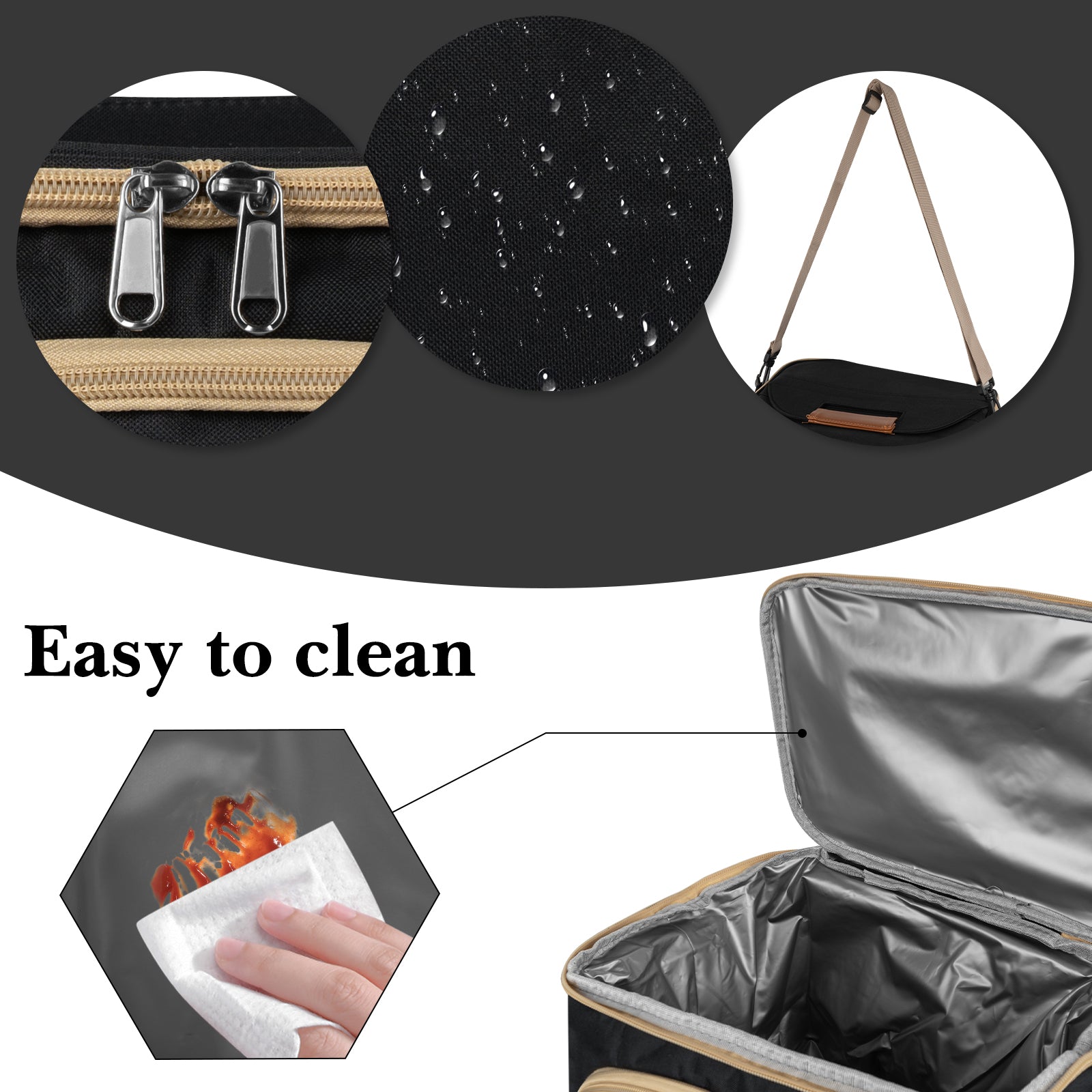 Linkidea Large Capacity Insulated Lunch Bag, Lunch Tote Bag for Food Jar and Lunch Box Storage, Leak Proof Insulated Lunch Box Bag for Outdoor Use (Black)