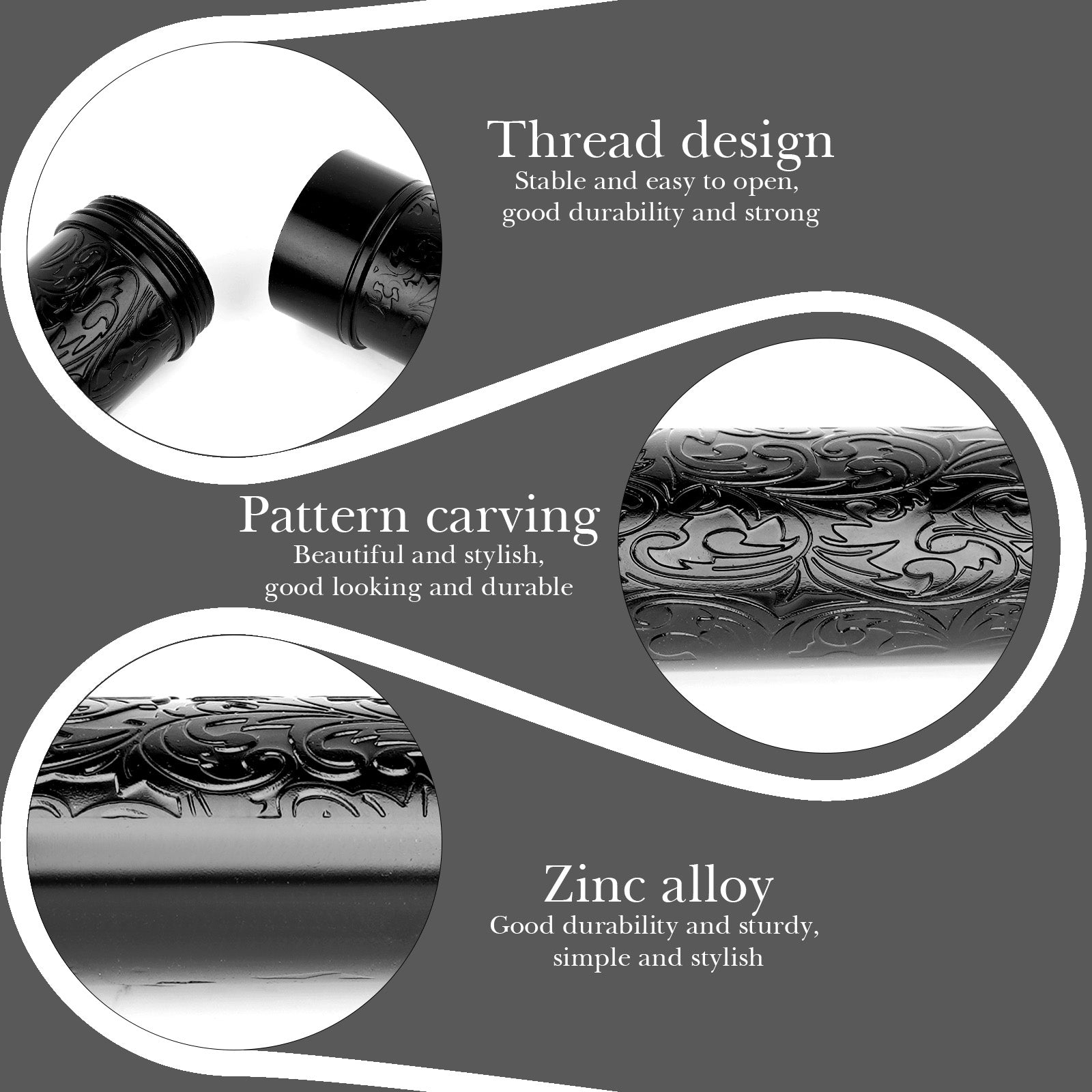 Linkidea Zinc Alloy Vintage Stripe Pattern Cigar Holder Case, Men's Airtight Single Tube, Portable Travel Cigar Case Compatible with 50 Ring Gauge Cigars (Black)