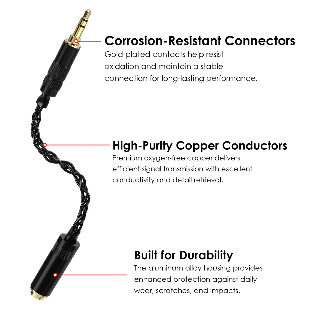 Linkidea 3.5mm Male to 4.4mm Female Headphone Adapter Cable, 6.5 Inch Copper-Silver Hybrid Cord with Aluminum Shell and Gold-Plated Contacts, Stereo Audio Only