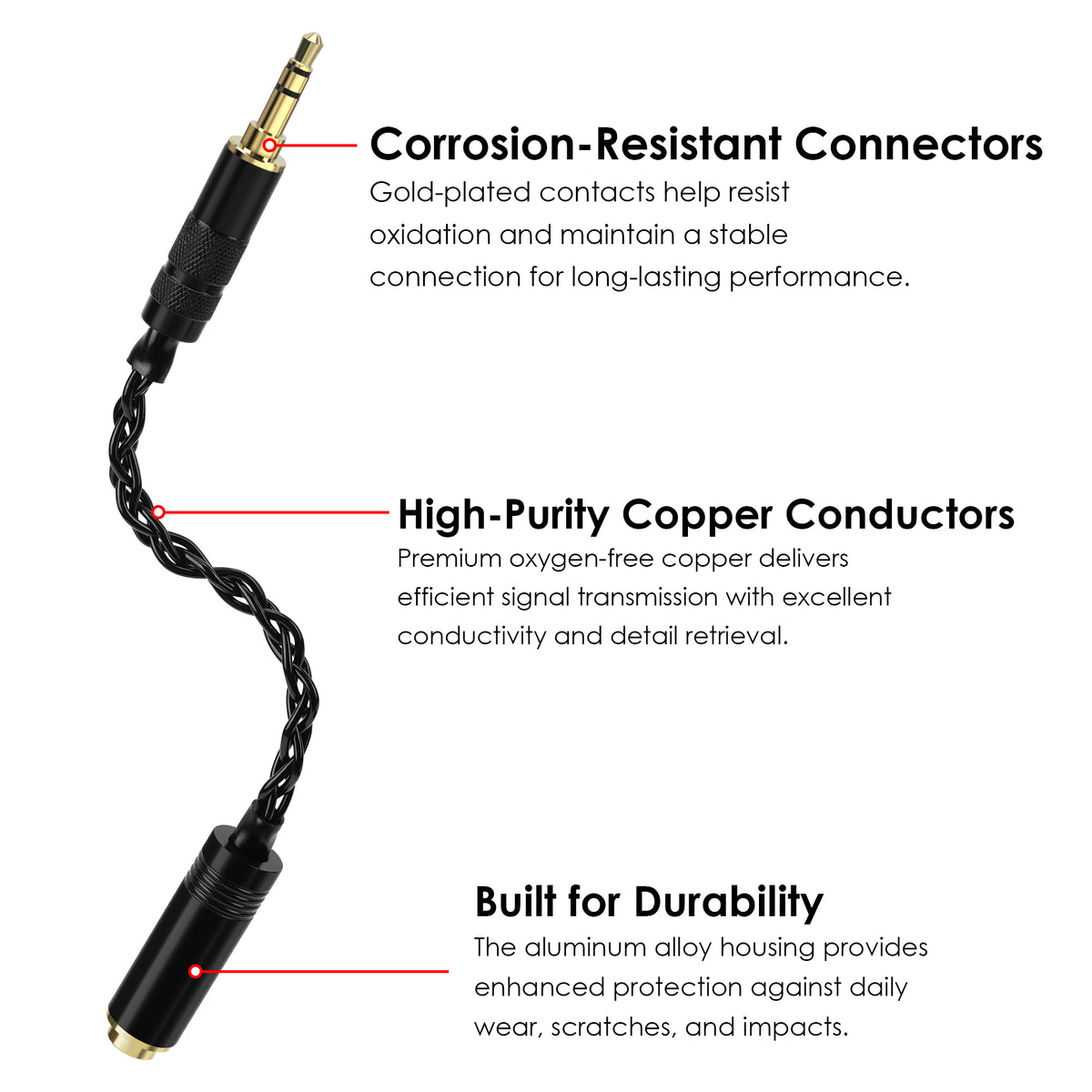 Linkidea 3.5mm Male to 4.4mm Female Headphone Adapter Cable, 6.5 Inch Copper-Silver Hybrid Cord with Aluminum Shell and Gold-Plated Contacts, Stereo Audio Only
