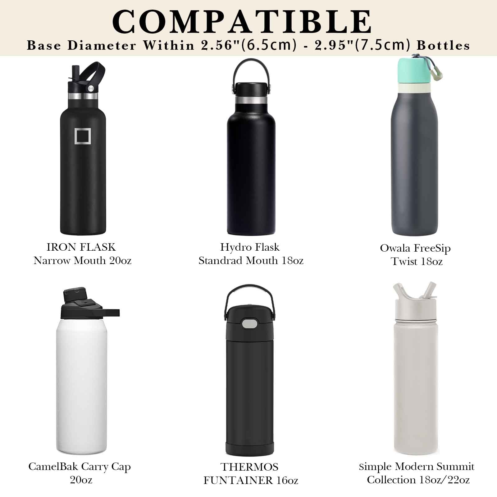 Linkidea Water Bottle Carrier with Shoulder Strap Compatible with Hydroflask Standard Mouth 18oz, CamelBak Carry Cap 20oz,Waterbottle Sling Bag Holder (Off White)