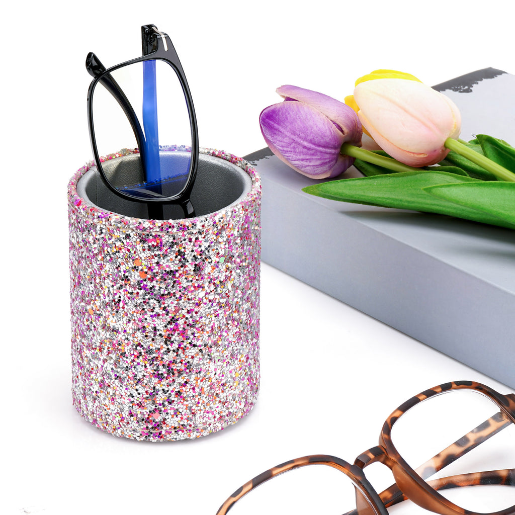 Reading Glasses Desk Holder Stand, Vegan Leather Lined Eyewear Display Storage for Nightstand Office Organizer (Purple )