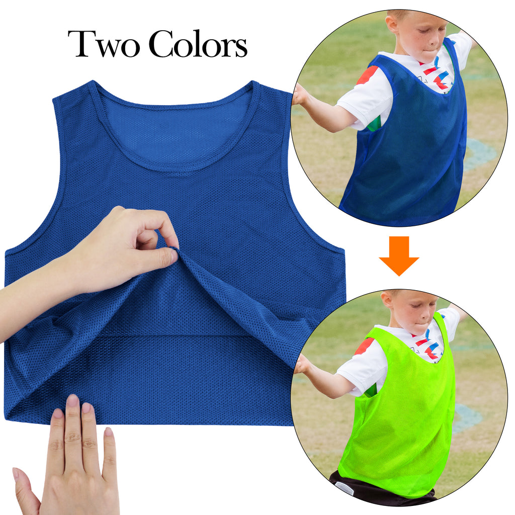 Linkidea Kids Soccer Scrimmage Team Pinnies Set, Breathable Practice Jerseys for Sports & Practice, Training Bibs Vest Fits Kid, Youth Age 5 - 8 (12-Pack, Blue & Green)