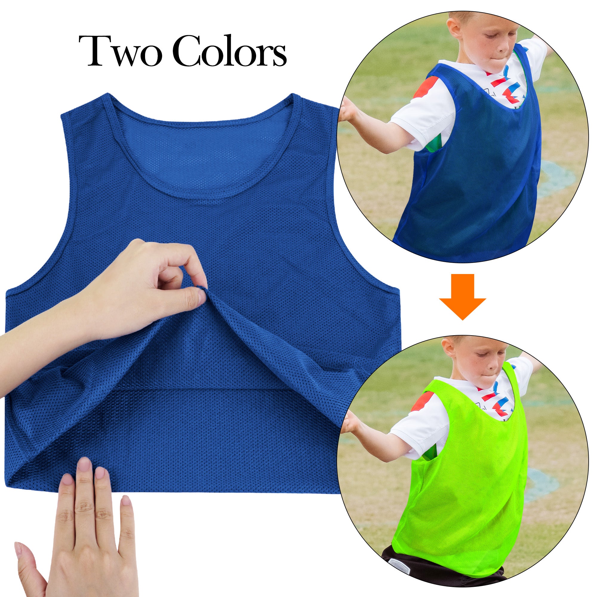 Linkidea Kids Soccer Scrimmage Team Pinnies Set, Breathable Practice Jerseys for Sports & Practice, Training Bibs Vest Fits Kid, Youth Age 5 - 8 (12-Pack, Blue & Green)