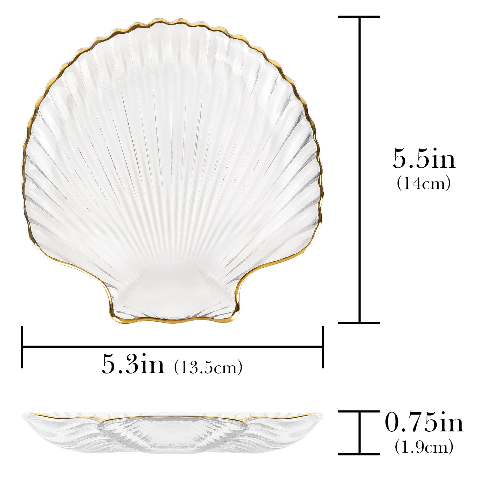 Linkidea Clear Glass Soap Dish Tray with Gold Trim, Elegant Sea Shell Design for Bathroom Decor, Cleanser Holder for Vanity, Countertop, Sink