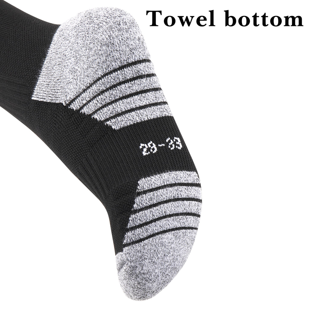 Linkidea 3 Pairs Soccer Socks with Built-in Shin Guard Pockets for Kids, Knee High Soccer Socks Avoid Shin Guards Move Around, Improved Comfort (Black, Size S)