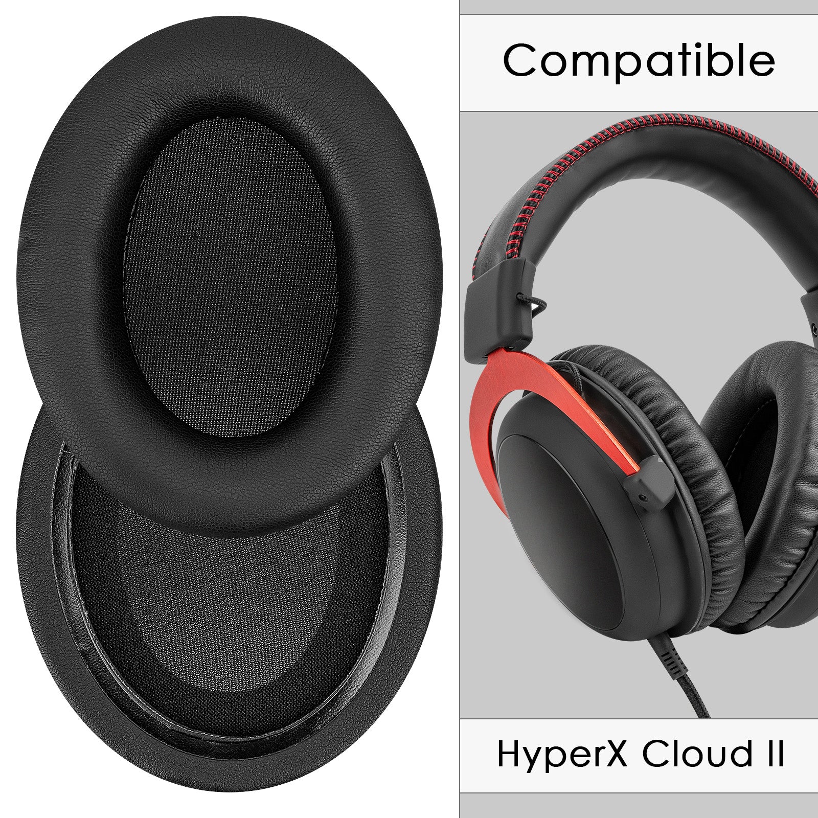 Linkidea Replacement Ear Pads for HyperX Cloud II/ Cloud III/ Mix/ Alpha/ Cloud Flight/ Stinger 2 Headphones, Headset Earpads (Protein Leather / Black)