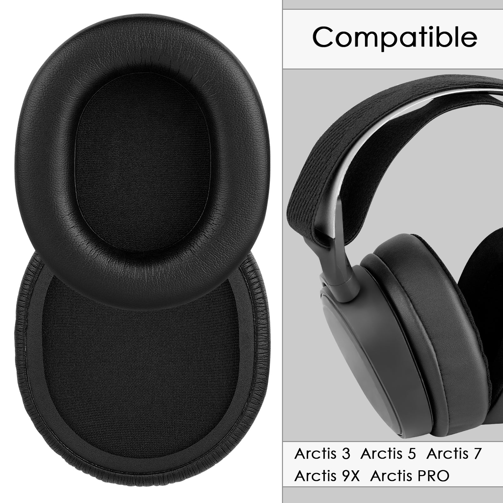Replacement Ear Pads Compatible with SteelSeries ArctisPrime/ArctisPRO/Arctis 9X/Arctis7/Arctis5/Arctis3 Headphones ( Protein Leather / Black)