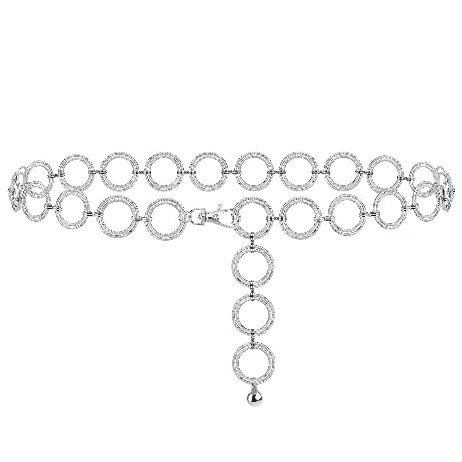 Plus Size Chain Belt for Women, Metal Chain Belt Women Belly Waist Chains, Extra Long Body Chain, 51 Inch Adjustable Chunky Belt Chain (Threaded Ring, Silver)