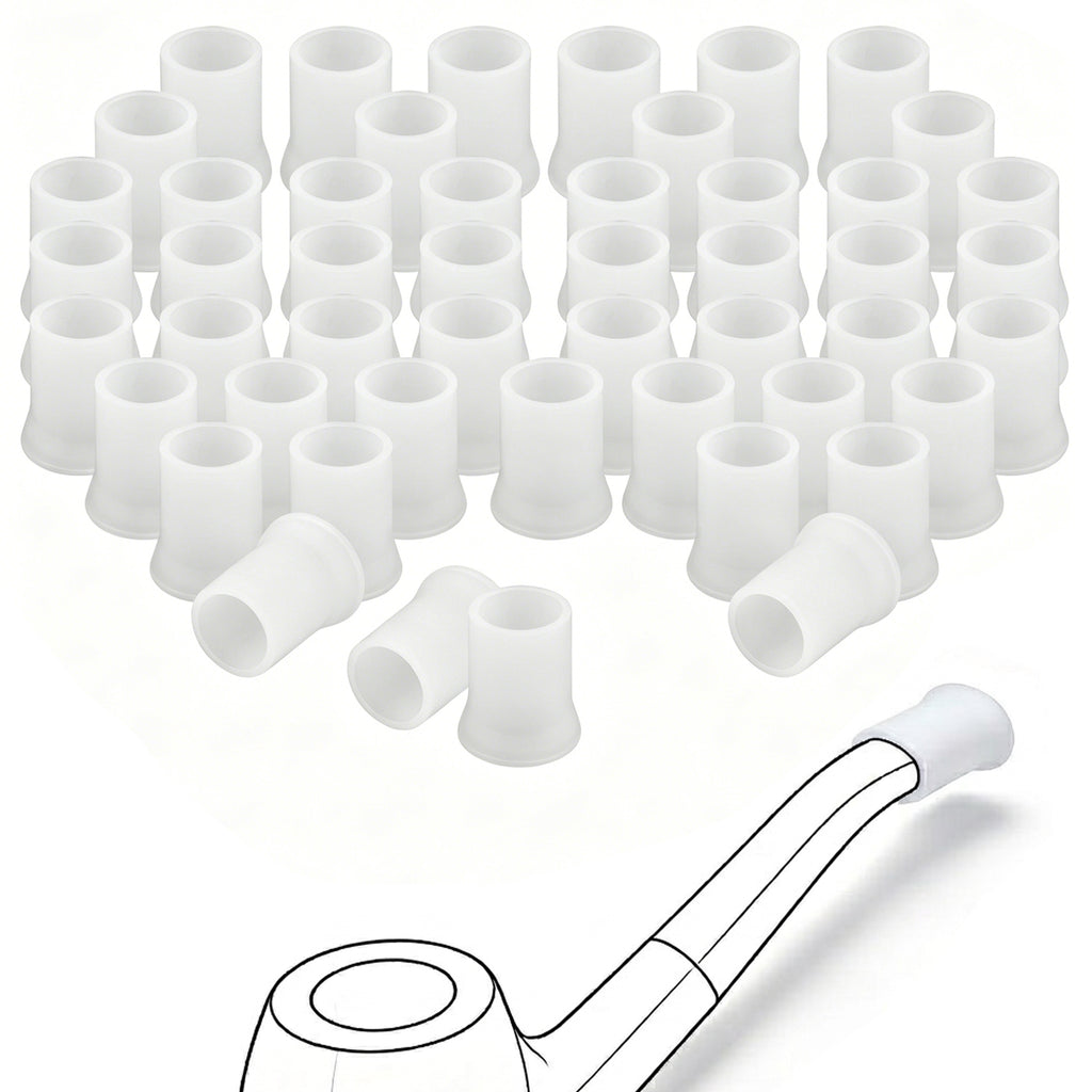 Linkidea 50 Pcs Silicone Pipe Bits, Soft Pipe Mouthpiece Covers & Stem Protectors for Medium to Large Tobacco Pipes, Bite Guards (White/Large)