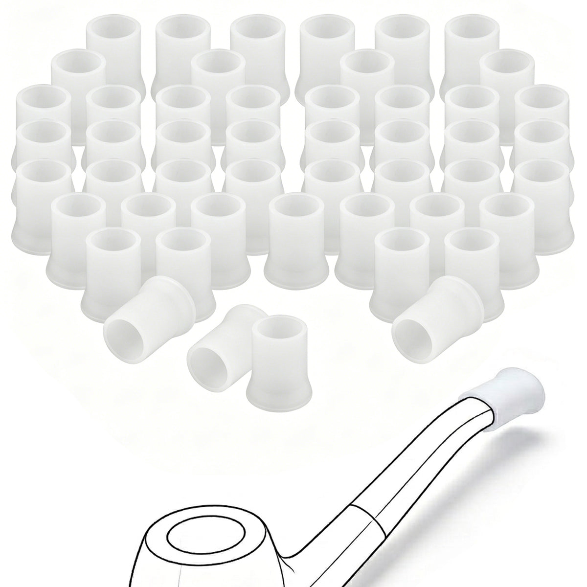 Linkidea 50 Pcs Silicone Pipe Bits, Soft Pipe Mouthpiece Covers & Stem Protectors for Medium to Large Tobacco Pipes, Bite Guards (White/Large)