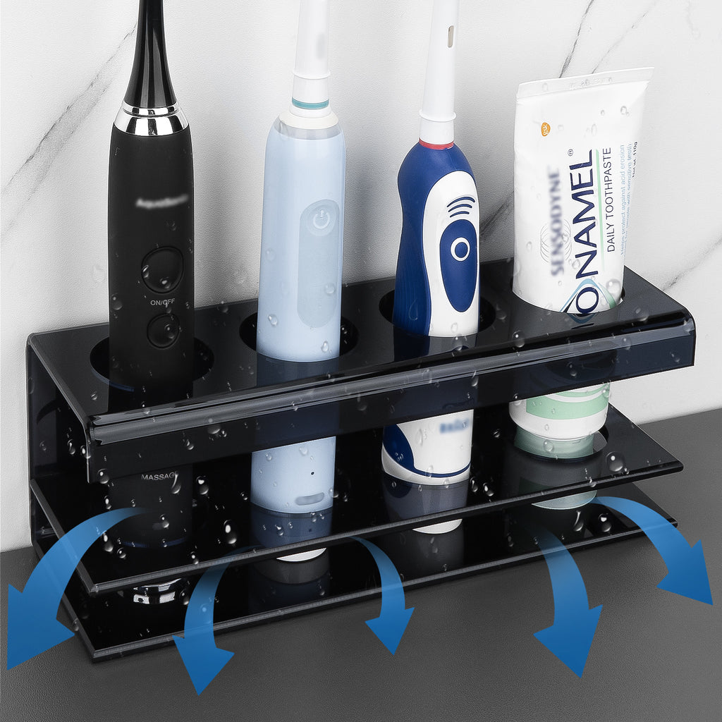 Linkidea Electric Tooth Brush Holder for Shower, Acrylic 4 Slots Countertop Organizer for Powered Toothbrush, Toothpaste, Compatible with Oral-B iO Series, Philips Sonicare, 7AM2M (Black)