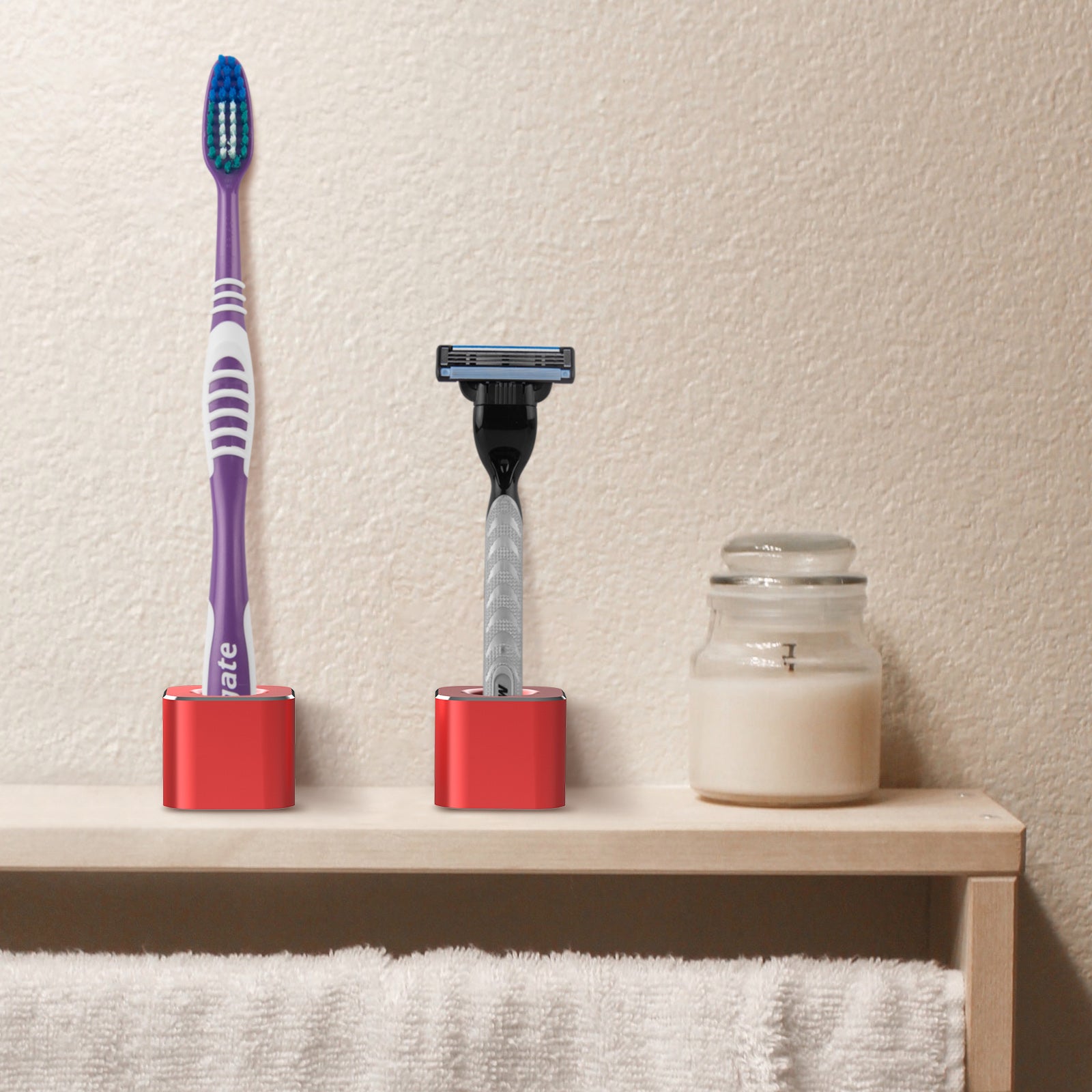 Linkidea 2 Pack Mini Toothbrush Holder, Aluminum Tooth Brush Stand Razor Holders for Bathroom Vanity Countertops, Office Penholder Pencil Stand Holders Organizer (Red)