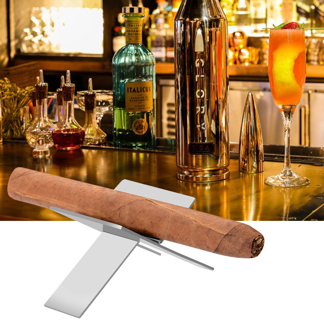 Linkidea 2 Pack Stainless Steel Cigar Holder, Folding Cigar Stand, Portable Cigar Stand Display Stand for Men (Silver)