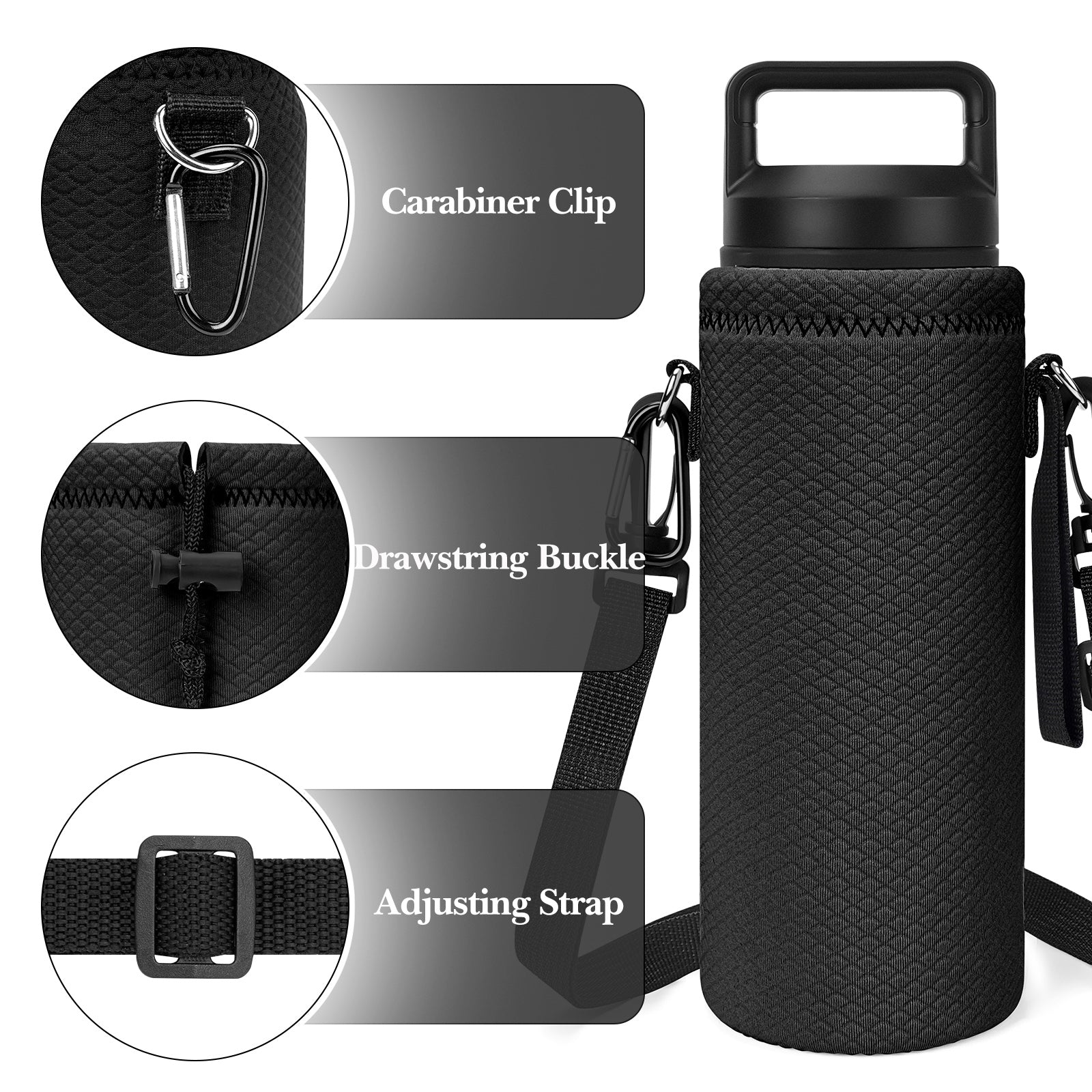 Linkidea Neoprene Water Bottle Carrier with Strap Compatible with YETI Rambler Bottle 18oz/26oz, Yonder 25oz, Insulated Waterbottle Sling Bag with Shoulder Strap, Black