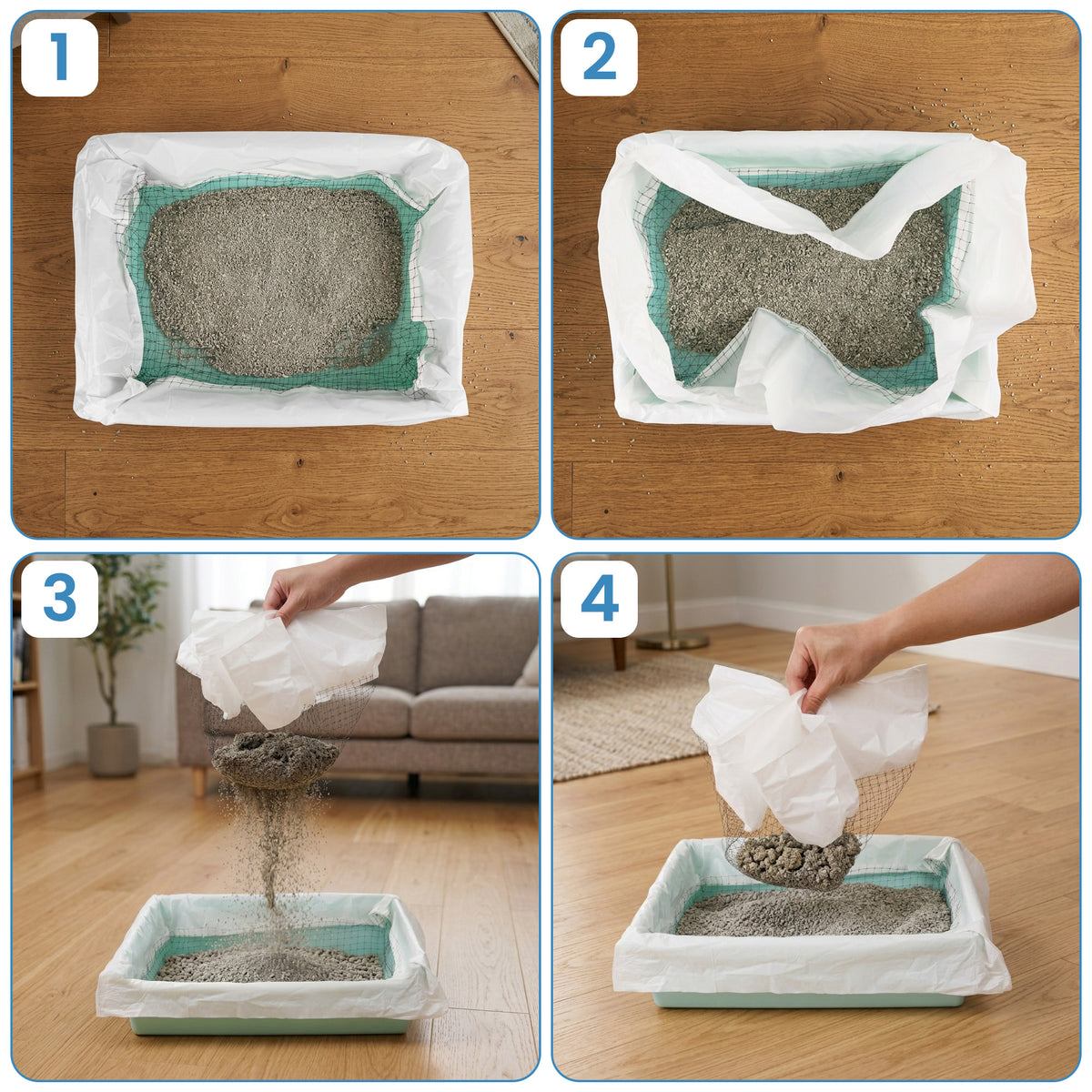 10 Pack Cat Litter Sifting Liners with Built-In Mesh Filter, Tear-Resistant Disposable Litter Box Bags, Easy Clean Liners for Open, Covered and Drawer Litter Boxes