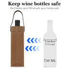 Linkidea 2-Bottle Kraft Paper Wine Gift Bag, Reusable Wine Tote Carrier with Detachable Divider, Portable Holder for Wedding, Holiday, Business & Party Gifting (Brown)