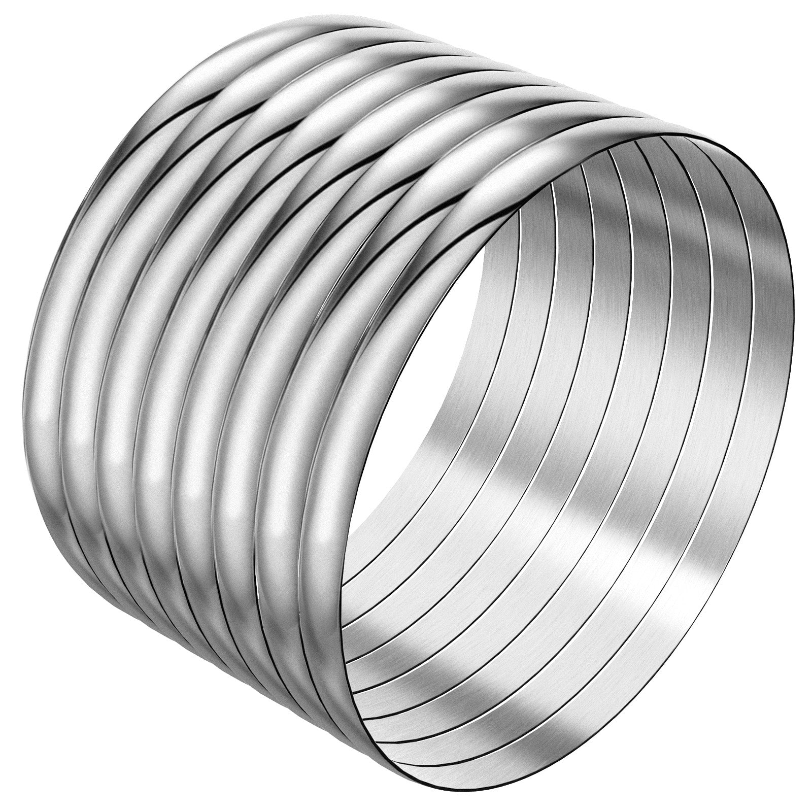 65 mm (2.56") Bangle Set of 8 for Women, 6 mm Wide Silver-Tone Stainless Steel Stackable Bracelets - Fits Palm Width up to ~90 mm