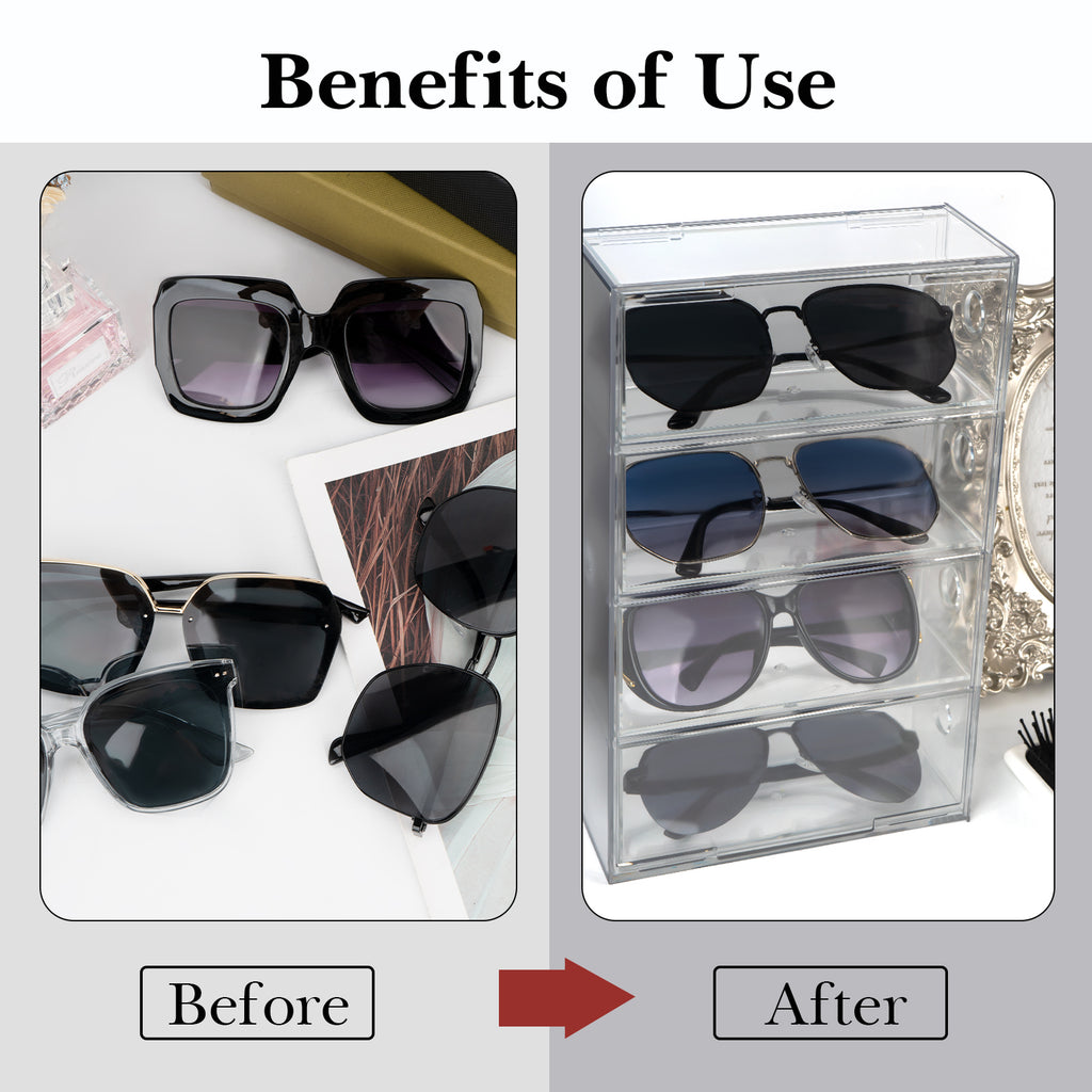 Acrylic Sunglasses Organizer for Extra Large Sunglasses, Glasses Holder Sunglass Display Stand with 4 Drawers, Sun Glasses Storage Compatible with Gucci GG0876S GG0875S GG1020S