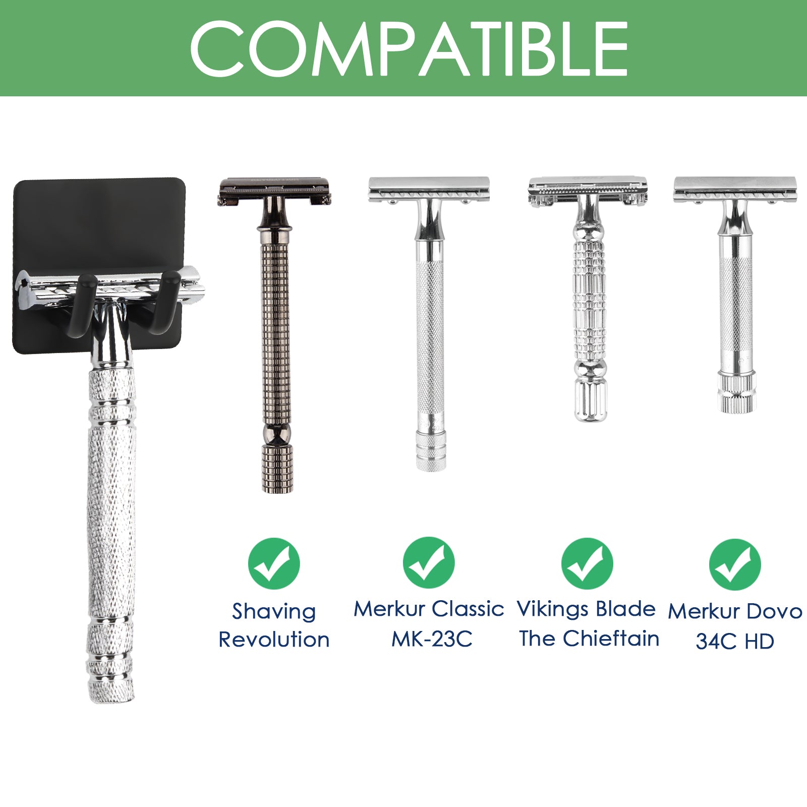 Linkidea 2 Packs Self Adhesive Razor Holder for Shower, Wall Mount Shaver Hooks, Compatible with Gillette Venus Platinum, Fusion 5 Proshield, Mach 3 Classic, Bathroom Organizer (Black)