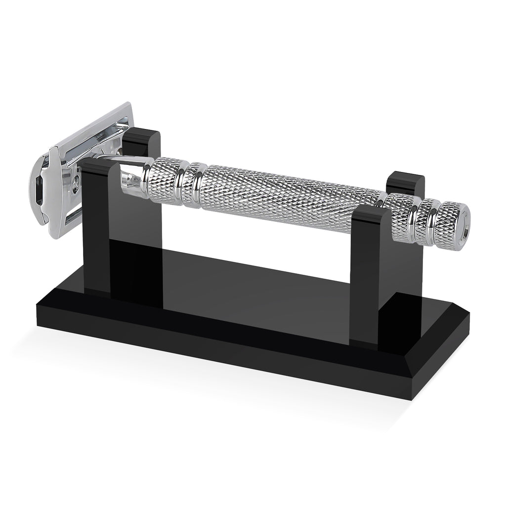 Linkidea Acrylic Men's Razor Stand, Stable Bathroom Holder for Safety Razors, Easy Clean, Compatible with Viking Blade Chief & Shaving Revolution Razors (Black)