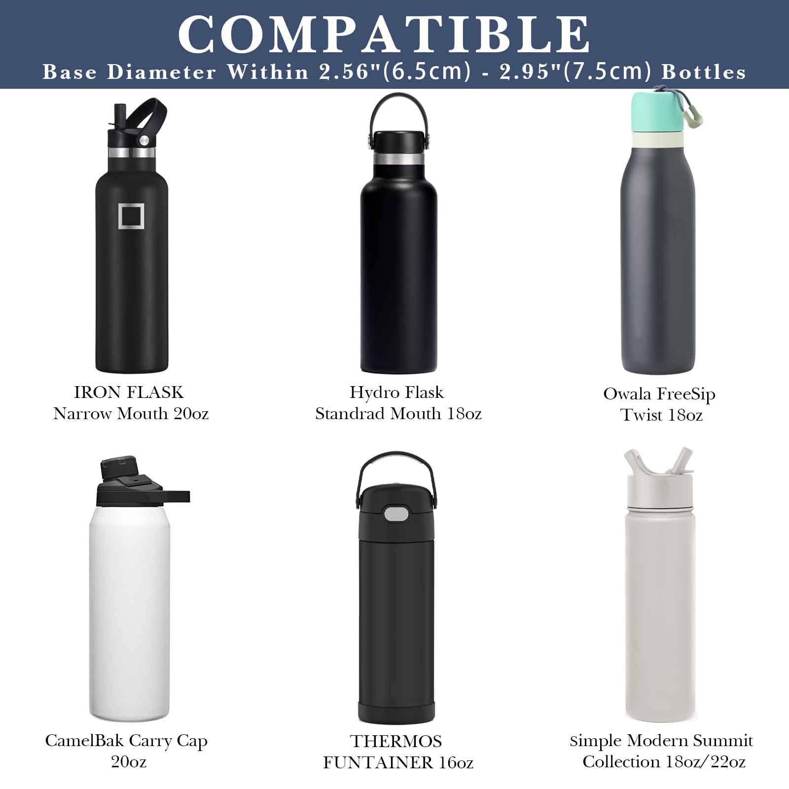 Linkidea Water Bottle Carrier with Shoulder Strap Compatible with Hydroflask Standard Mouth 18oz, CamelBak Carry Cap 20oz,Waterbottle Sling Bag Holder (Navy Blue)