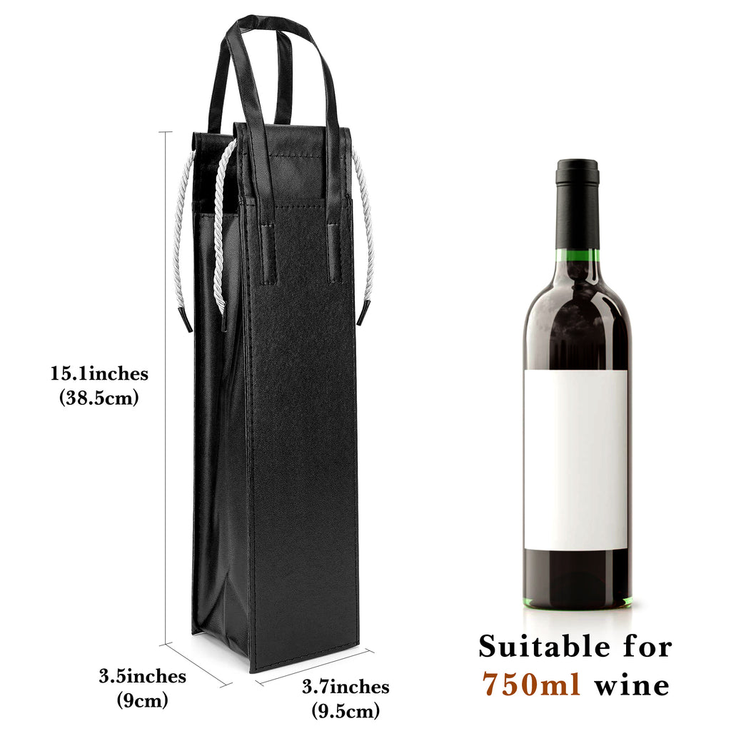 Linkidea Single Luxury Wine Gift Bag, Vegan Leather Wine Tote with Handle for Gifting, Business, Festive Occasions (Black)