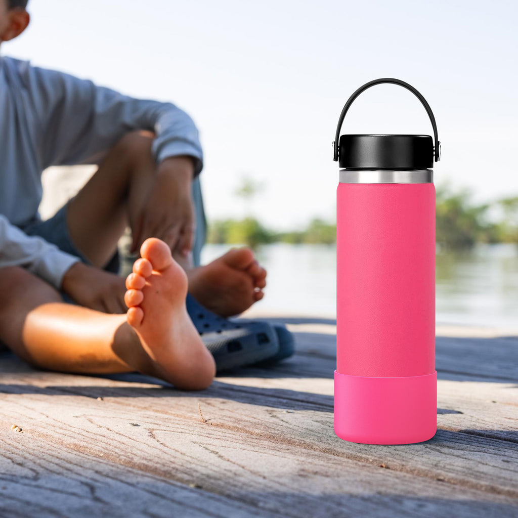 Linkidea 2 Pack Water Bottle Boot Compatible with Hydro Flask Wide Mouth 12oz/14oz/16oz/18oz/20oz, Silicone Bottle Bottom Sleeve Bumper Protector (Pink)