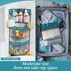 Linkidea Kids Bath Toy Organizer, Large Hanging Mesh Bathroom Caddy with 2 Adhesive Hooks and 2 S Hooks, Multi-Pocket Storage Bag for Bathroom and Bedroom (Grey)