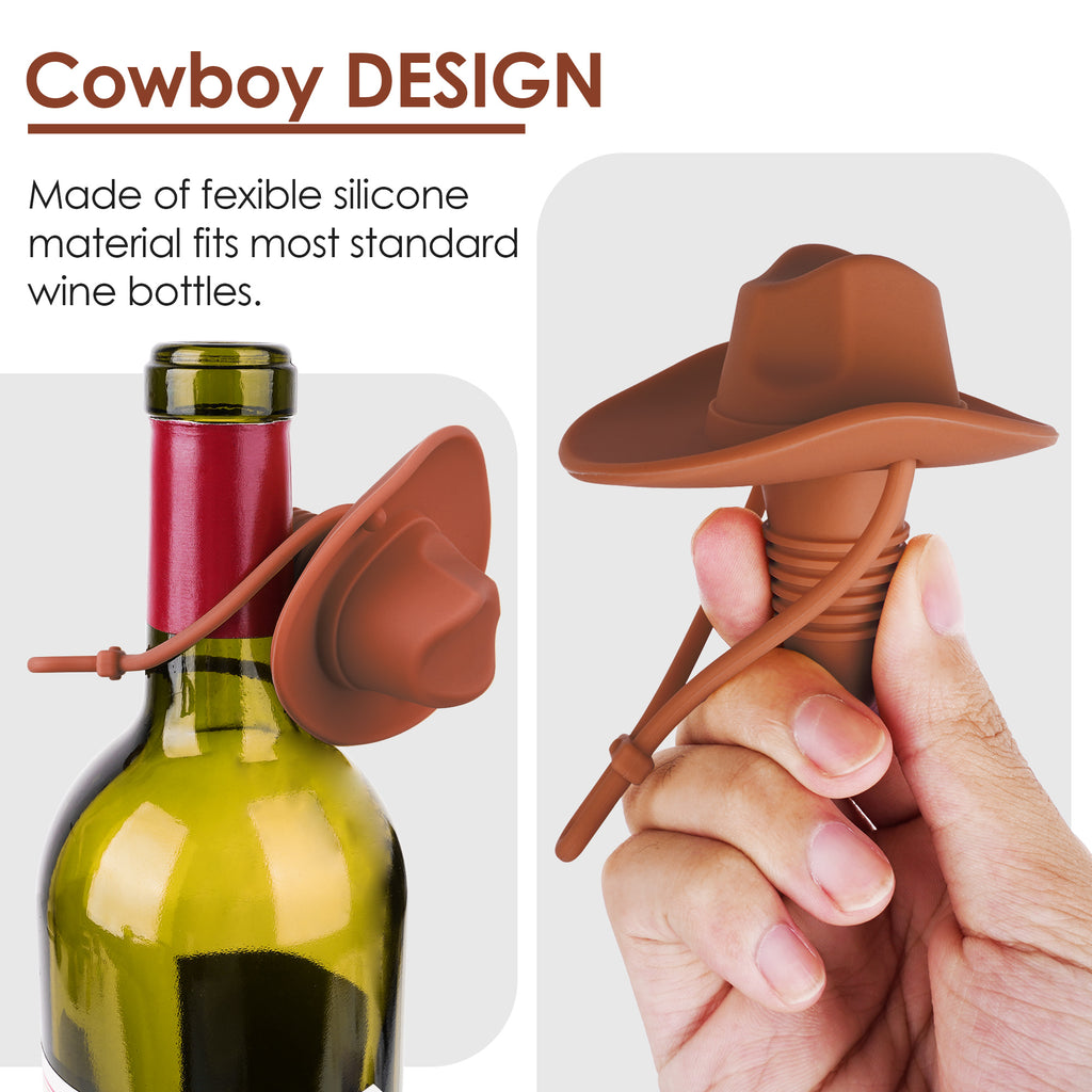 Linkidea 2 Pack Silicone Cowboy Style Bottle Stoppers, Reusable Fun Cap Sealers to Keep Drinks Fresh, Unique Gifts for Boyfriend, Dad, Friends (Brown)