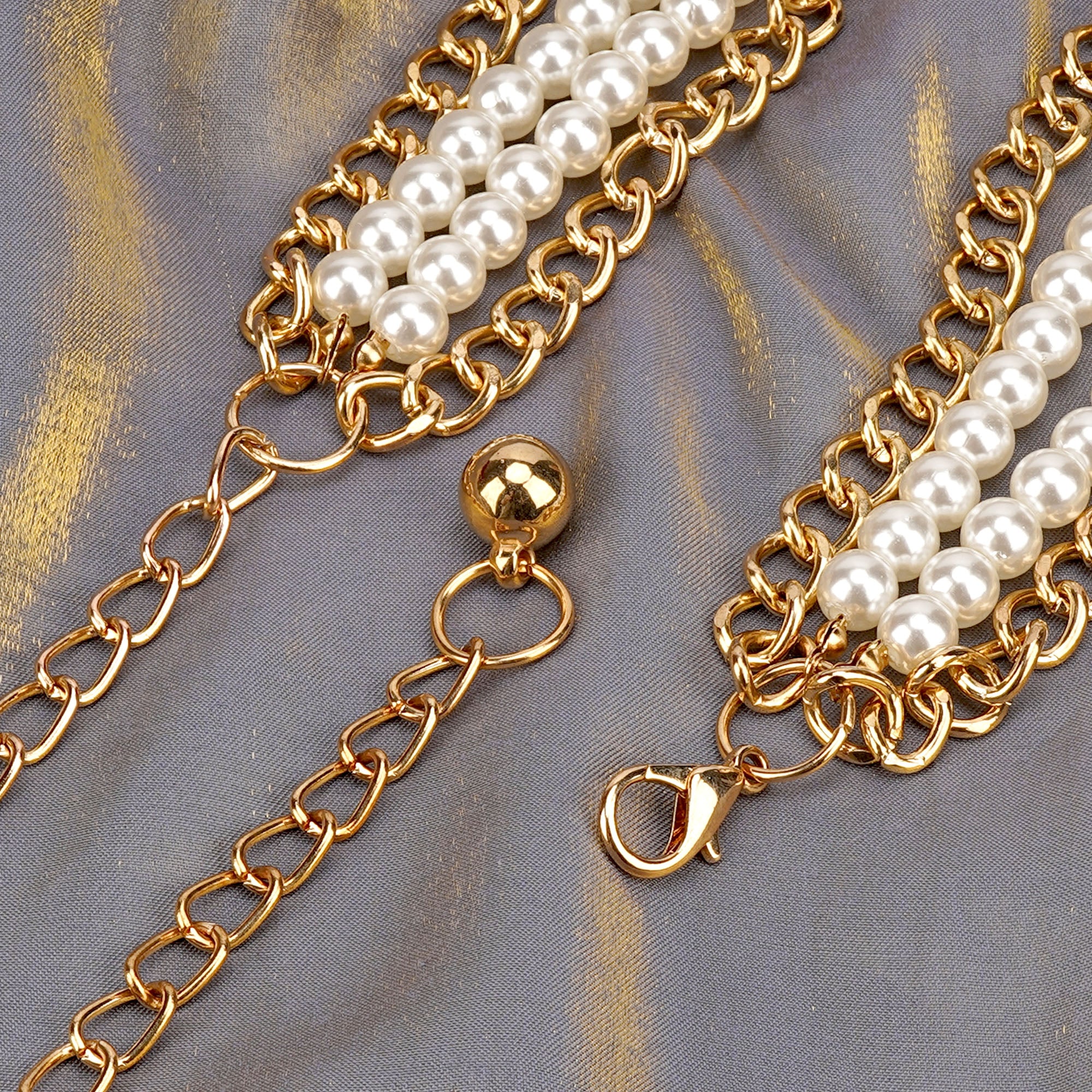 Plus Size Waist Chain for Women, 4 Layers White Pearl Fashion Body Chain, 31.5-45 Inch Adjustable Chunky Belt Accessory