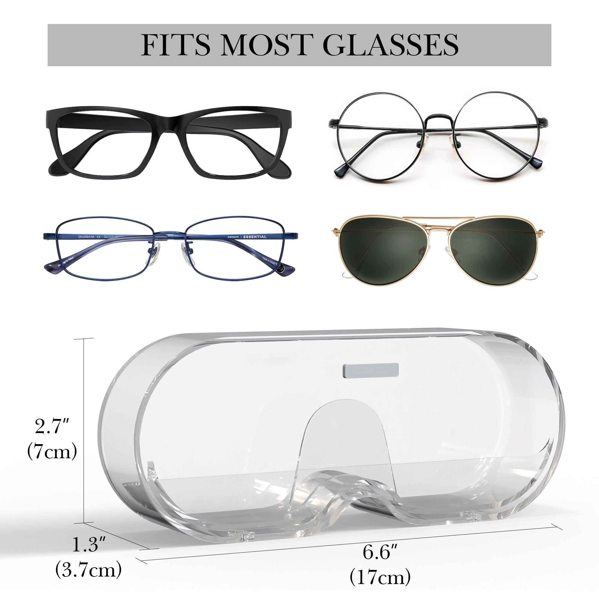 Extra Large Sunglasses Organizer Storage, Wall Mount Clear Eyewear Holder with Cover Compatible with Ray-Ban RB3548.RB4165/RBR0502/RB3647N/RB0360S/RB4420