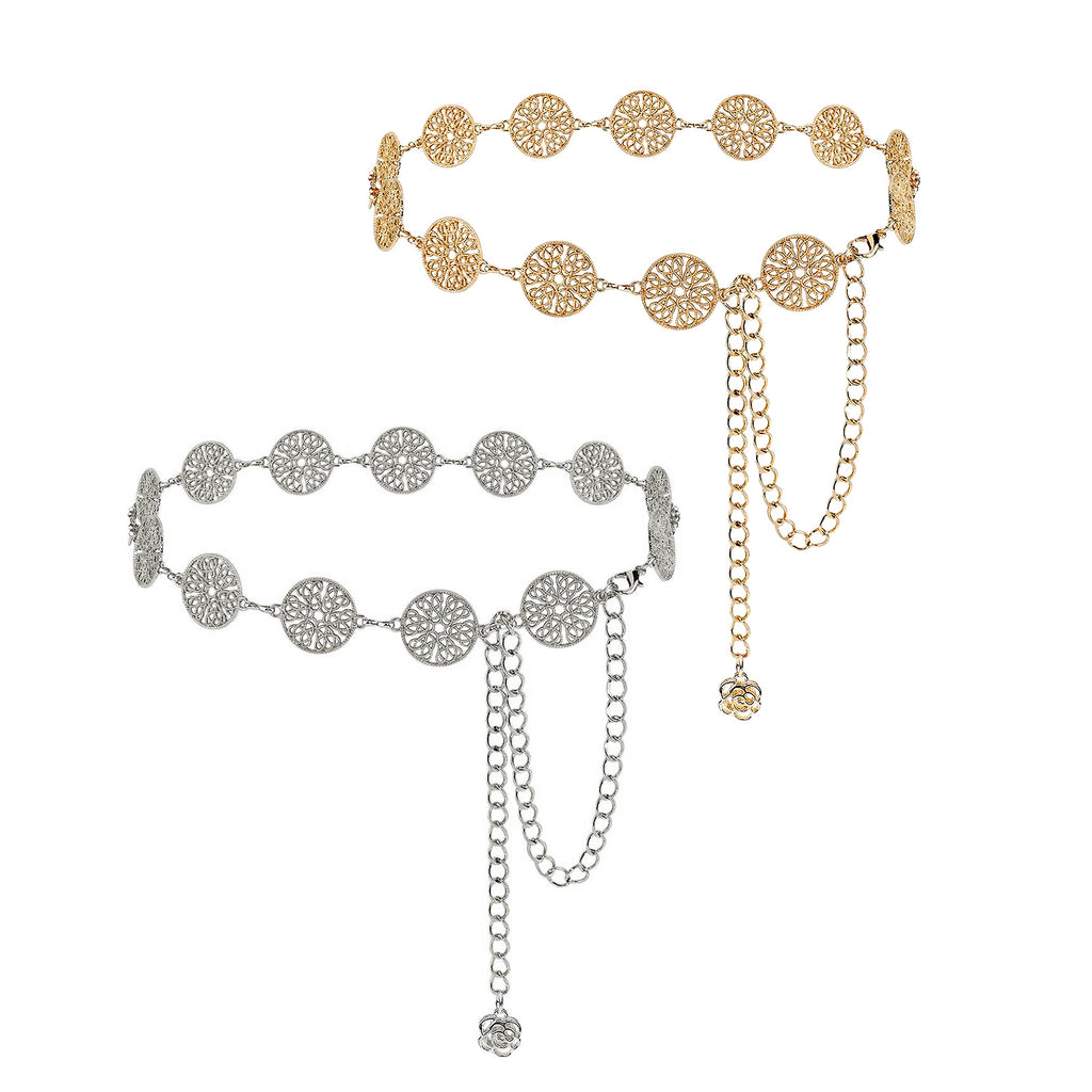 Plus Size Chain Belt for Women, 2 Pack Hollow Round Pieces Metal Chain Belt Women Belly Waist Chains, Extra Long Body Chain, 51.2 Inch Adjustable Chunky Belt Chain