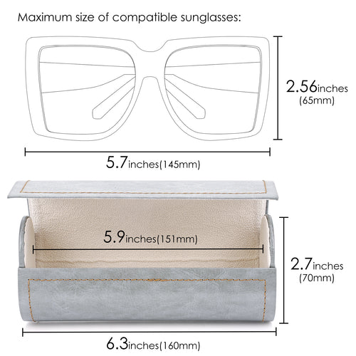 Extra Large Hard Shell Sunglasses Case, Oversized Sun Glasses Storage Organizer Compatible with RayBan RB8097 RB8089 RB4098 Persol PO3352S PO3328S PO3311S (XL / Grey)
