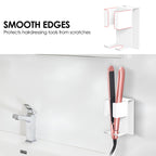 Linkidea Wall Mount Curling Iron Holder, Stainless Steel Hair Straightener Storage, Adhesive Hair Dryer Rack, Bathroom Organizer for Flat Iron, Curling Wand (White)