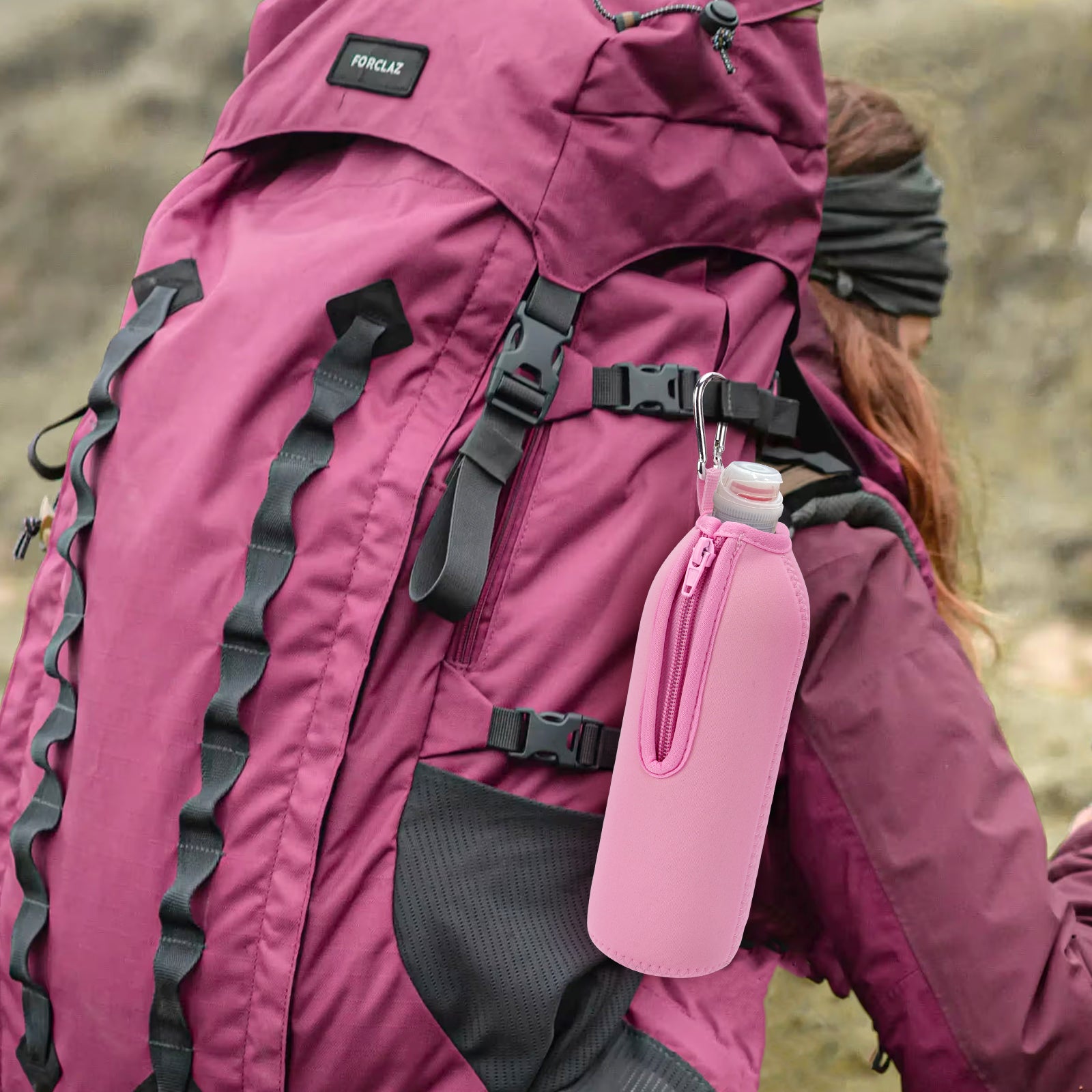 Linkidea Disposable Sport Cap Water Bottle Sleeve Compatible with 23.7 Fl Oz Arrowhead, Insulated Neoprene Plastic Bottled Water Cover with Lockable Zipper, Pink