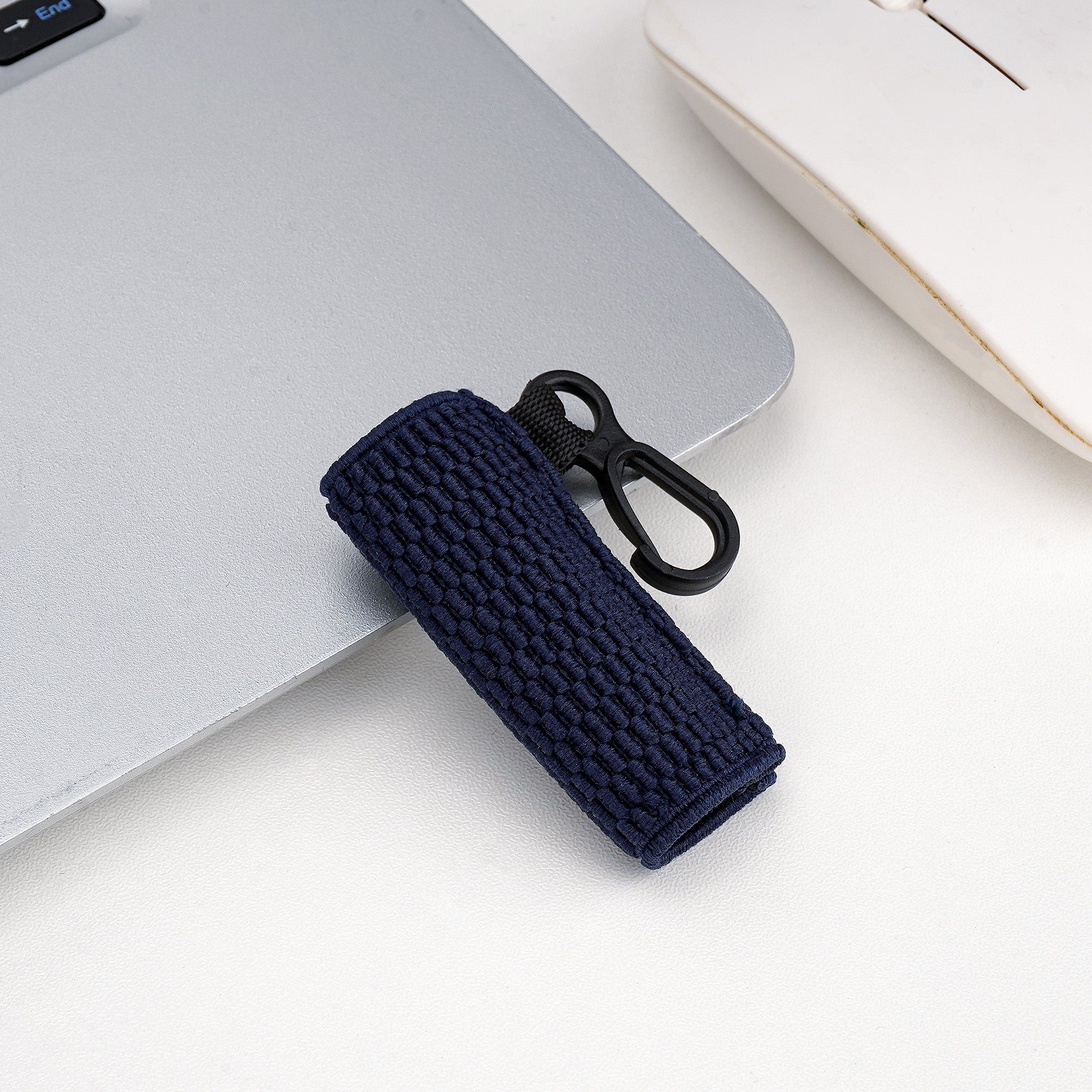 Linkidea 2 Pack Knitted Stretch Protective Sleeve with Lanyard, Soft Pocket Cover for 1" Diameter Slim Mini Devices, Portable Storage Sock for Stylus, Lip Balm (Navy Blue)