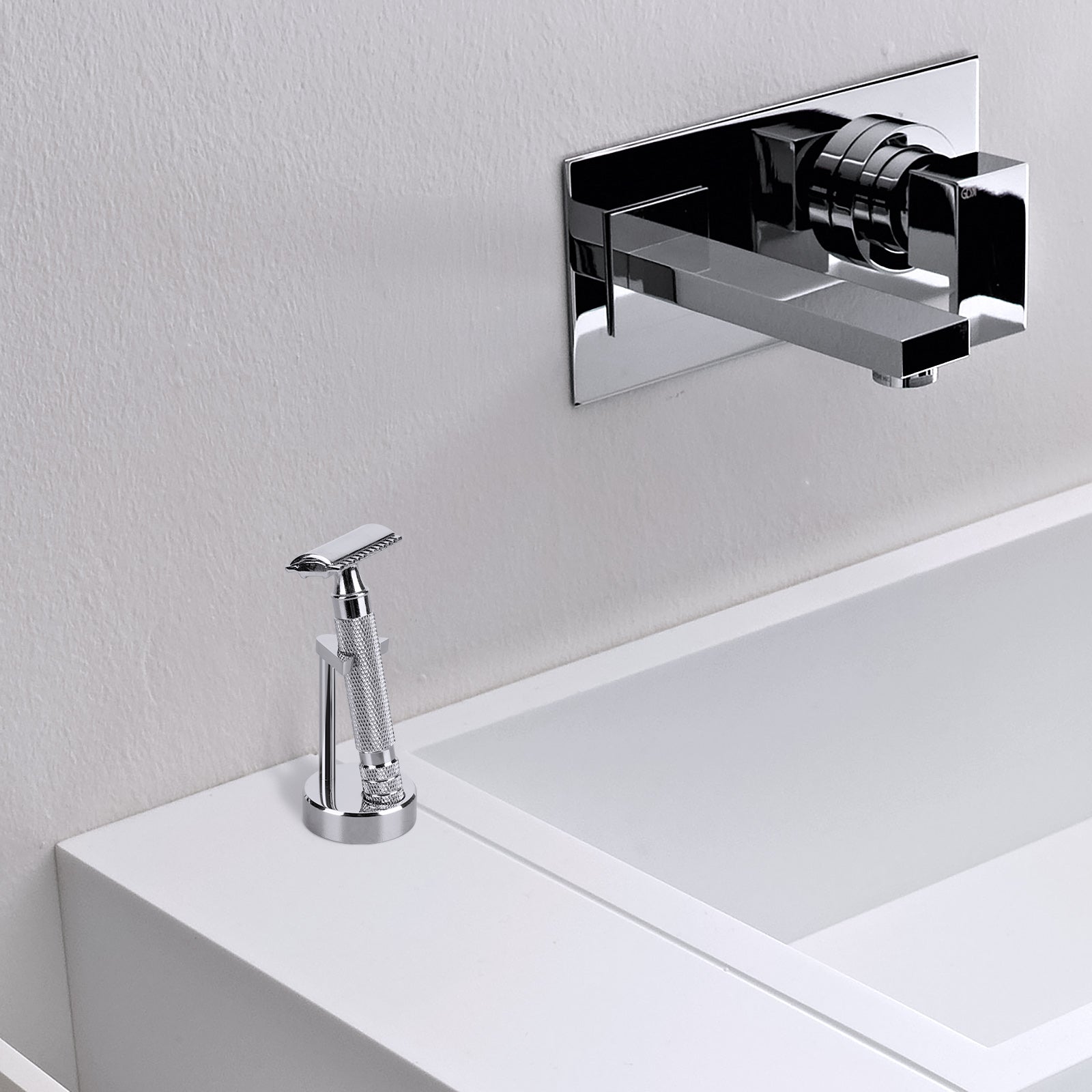 Linkidea Premium Men's Razor Stand, Safety Razor Holder Compatible with Vikings Blade the Chieftain, Merkur 34C, 700002, 23C, 38C, Shaving Tool Organizer for Bathroom Counter (Silver)