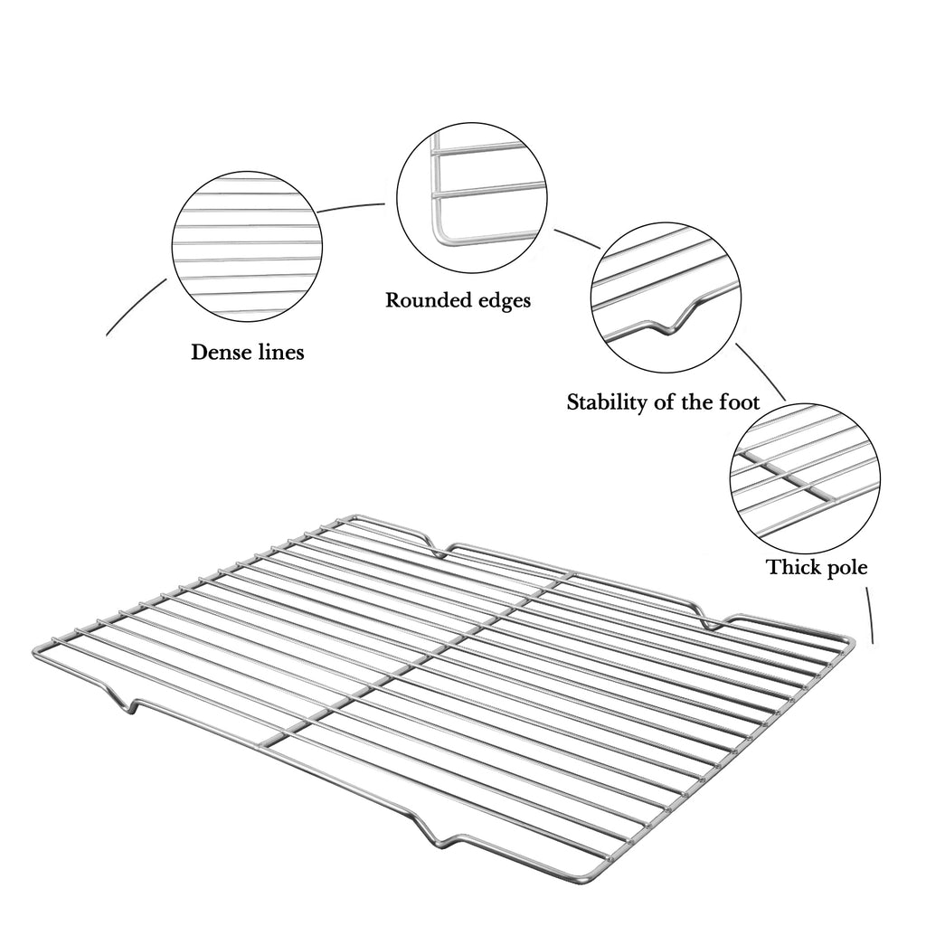 Linkidea Metal Grate Cooling Rack Pack of 2, Stainless Steel Baking Cooling Rack Rectangle 14.9" x 11", Oven Safe Grid Wire Racks for Roasting Disposable Pan (Silver)