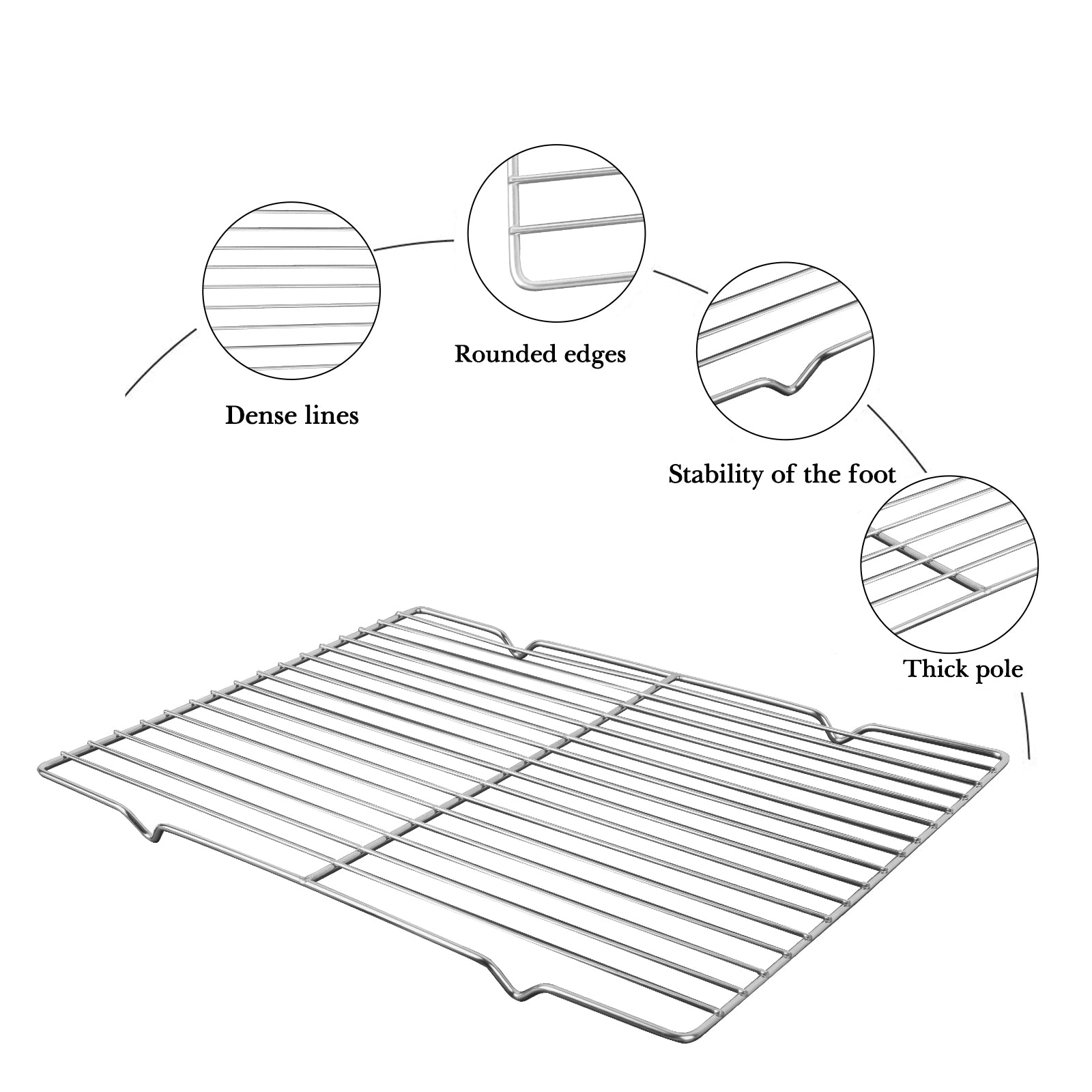 Linkidea Metal Grate Cooling Rack Pack of 2, Stainless Steel Baking Cooling Rack Rectangle 14.9" x 11", Oven Safe Grid Wire Racks for Roasting Disposable Pan (Silver)