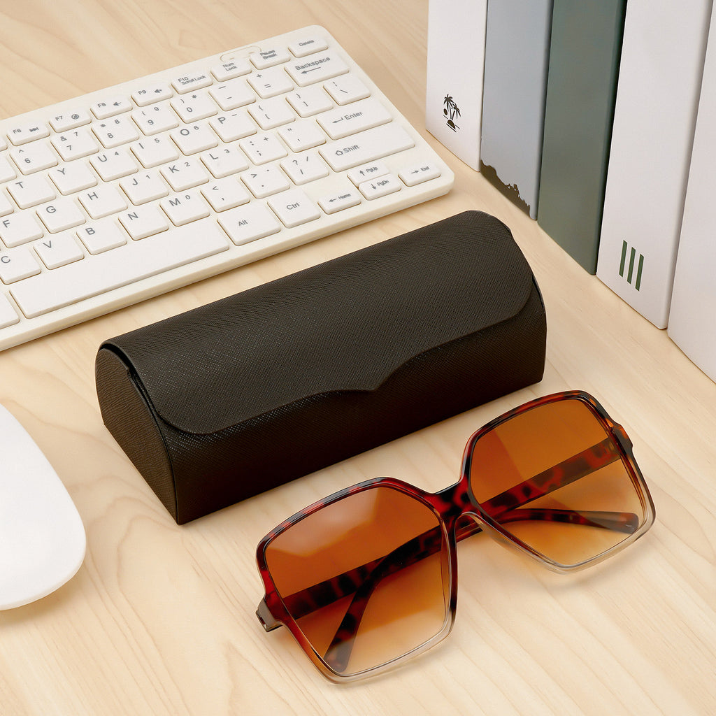 Extra Large Hard Shell Sunglasses Case, Vegan Leather Sun Glasses Storage Organizer Compatible with Rayban RBS0101S/RB8097/RB8089 (XL / Black)