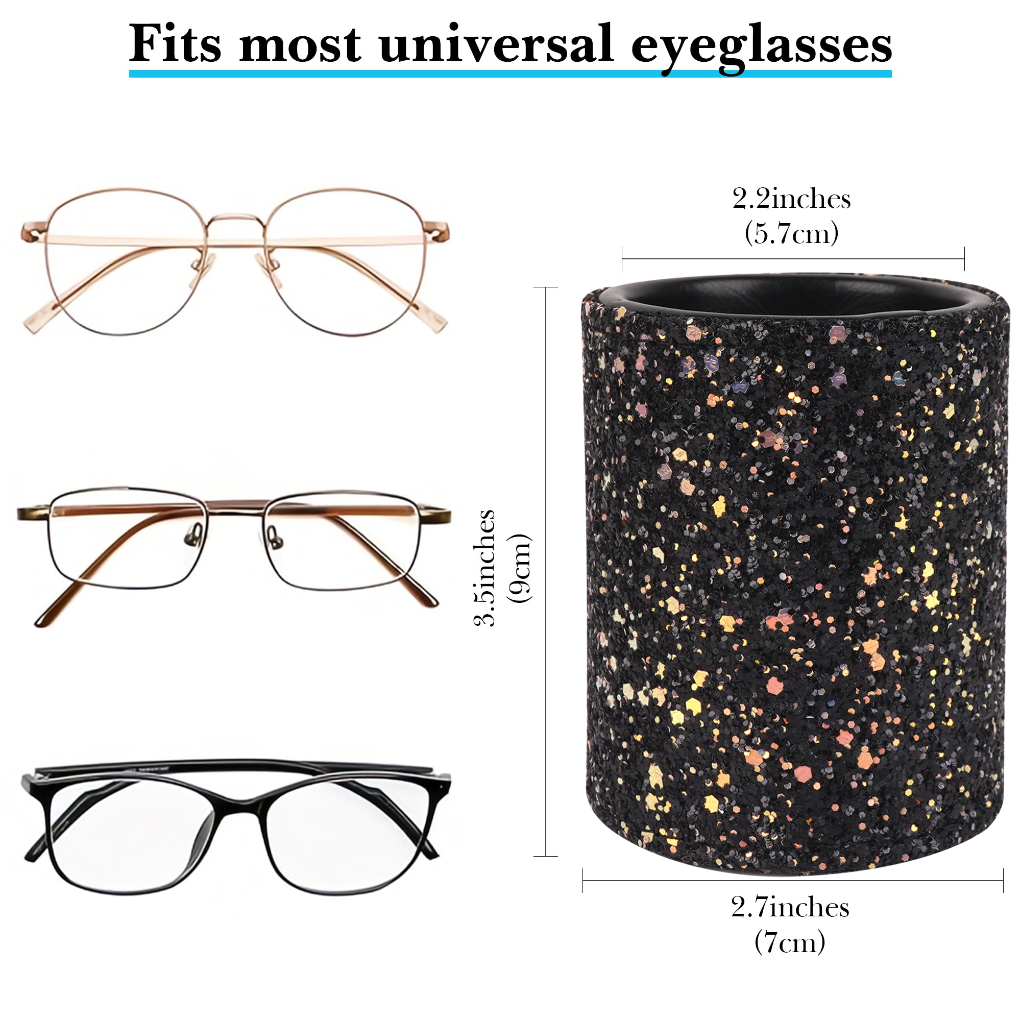 Eyeglasses Desk Holder Stand, Vegan Leather Lined Reading Glasses Holder for Nightstand Office Desk Organizer (Black)