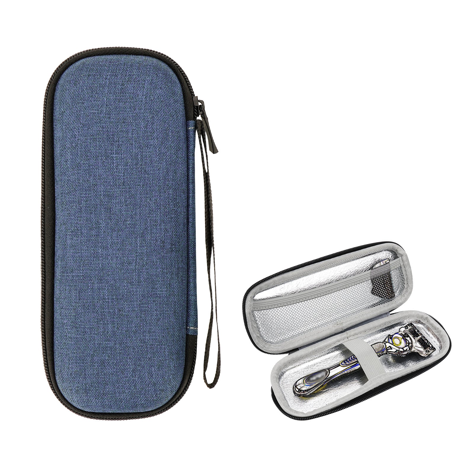 Linkidea Generic EVA Hard Shell Safety Razor Travel Case, Shaving Accessories Blade Head Storage, Men's Portable Travel Shaver Bag Compatible with Gillette Fusion 5 Power, Mach 3 (Blue)