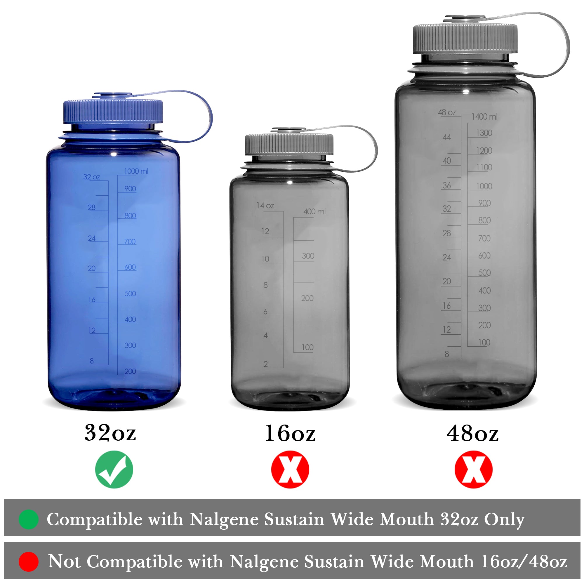 Linkidea 4 Pack Water Bottle Silicone Splashguard Compatible with Nalgene Sustain Wide Mouth 32oz, Anti-Spill Splash Guard for Wide-Necked Bottles with 53mm Opening, Waterbottle Easy Sipper