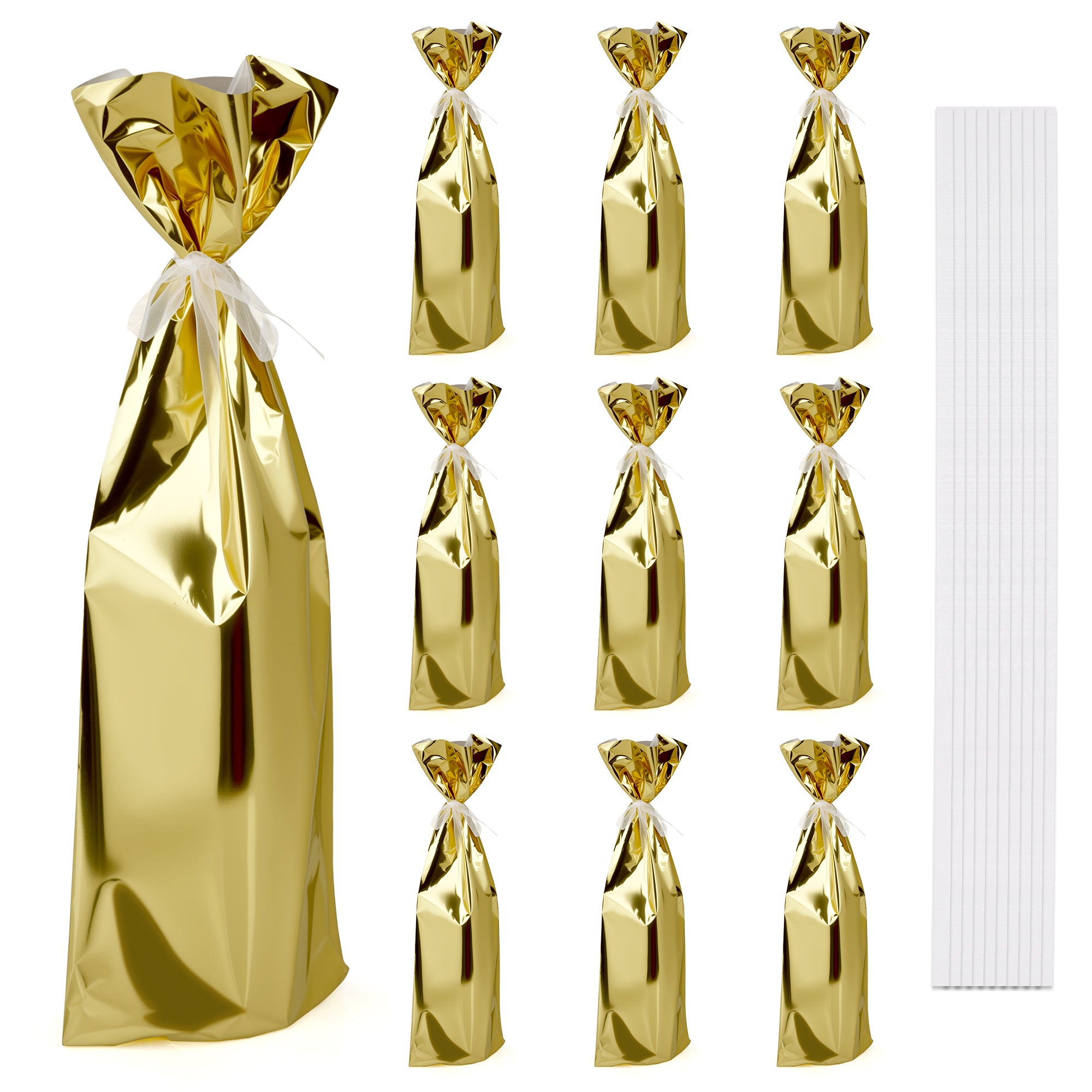 Linkidea 10 Pack Gold Wine Gift Bags with Ties, Bottle Wrapping for Red Wine, Champagne, Party, Holiday & Wedding Gifting (Ribbons)