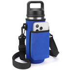 Linkidea Water Bottle Carrier with Strap Compatible with YETI Rambler Bottle 18oz, Yonder Bottle 600ml/20oz, Waterbottle Sling Bag Holder, Shoulder Strap with Phone Pocket (Blue)