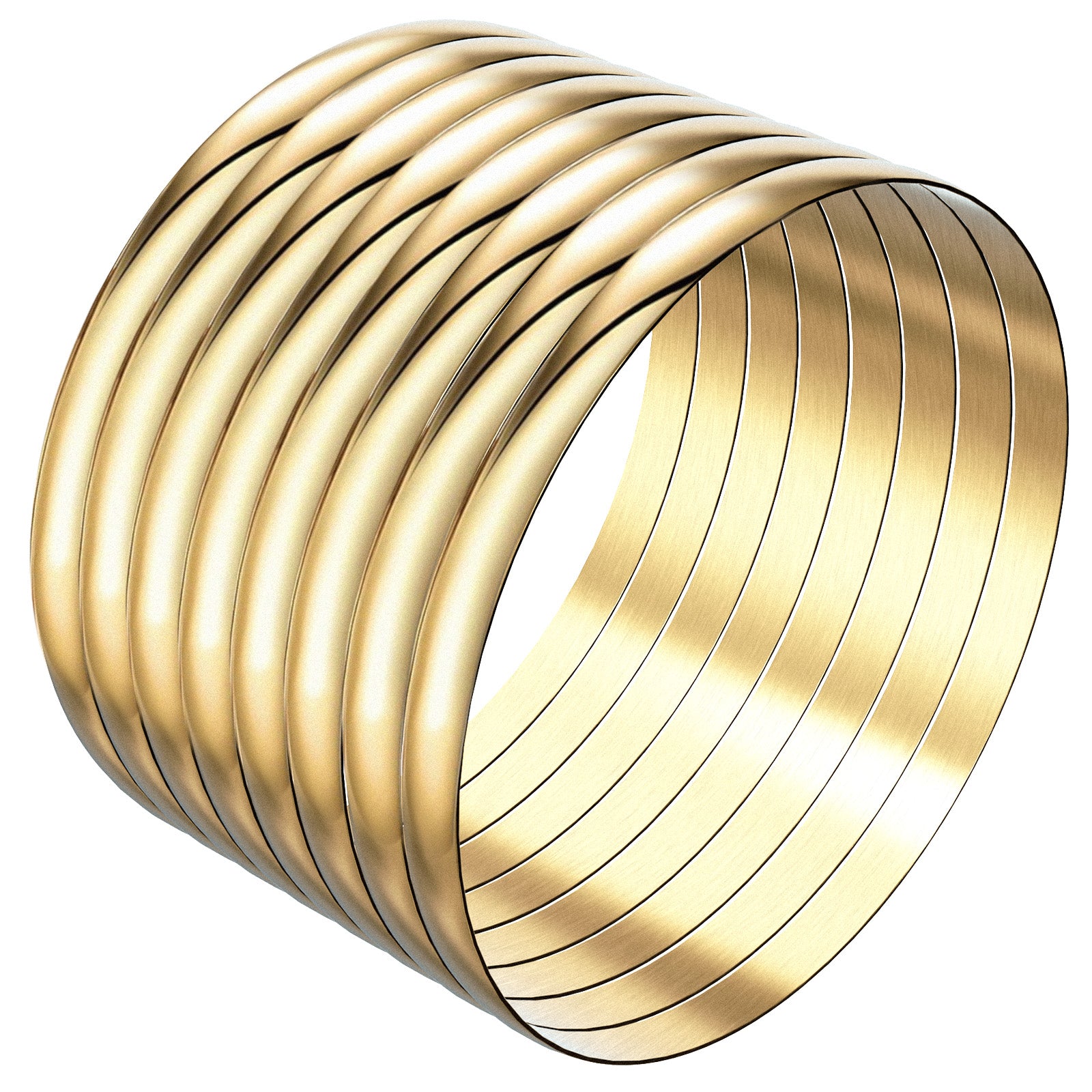 65 mm (2.56") Bangle Set of 8 for Women, 6 mm Wide Gold-Tone Stainless Steel Stackable Bracelets - Fits Palm Width up to ~90 mm